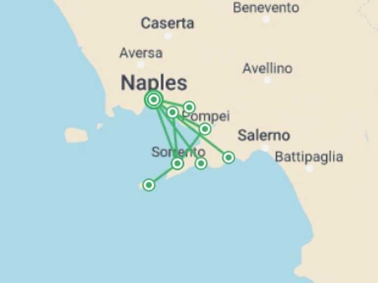 Map of Amalfi Coast & Campania Walking Tour with 3 destination visits for the trip: Amalfi Explorer
