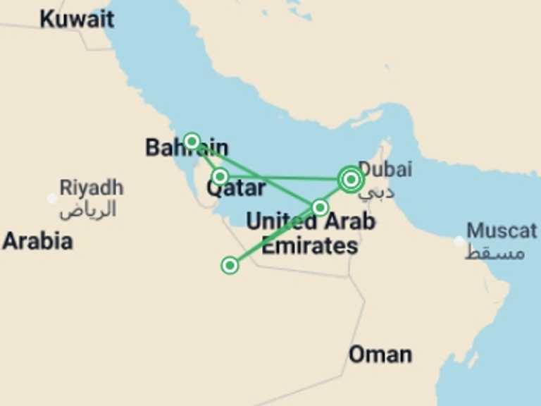 Map of a Sightseeing Tour with 5 destination visits for the trip: Dubai and 07 Nights Persian Gulf Cruise