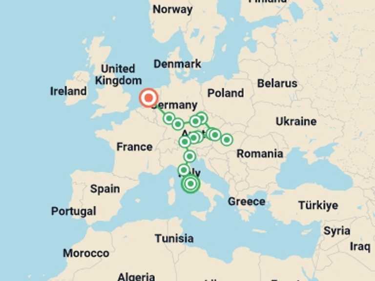Map itinerary of Mediterranean Tour in July 2026 with 9 destination visits for the trip: La Dolce Adventure GO