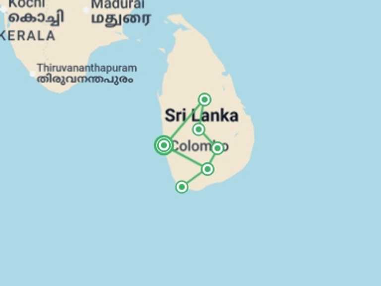 Map of a Farm and plantation visits Tour with 7 destination visits for the trip: Pure Sri Lanka