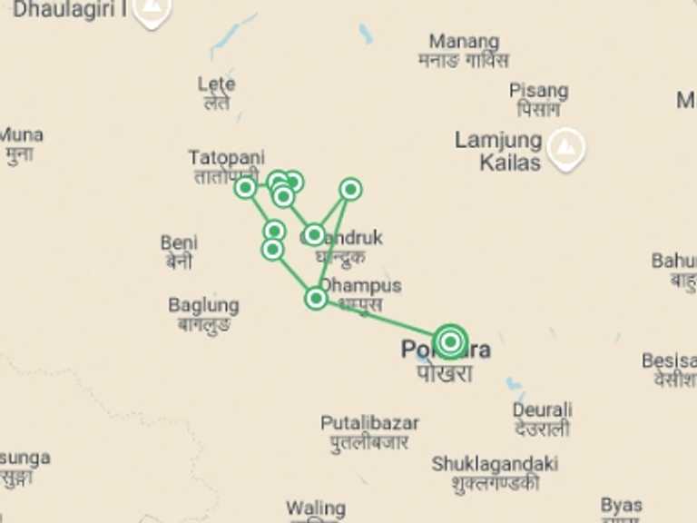 Map of 9-Day Pokhara Tour with 8 destination visits for the trip: Khopra Trek