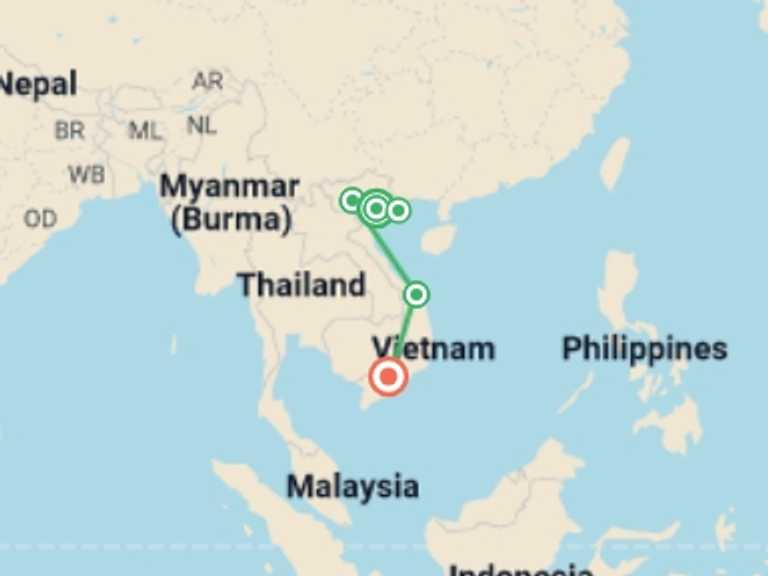 Map itinerary of Hanoi Tour in Winter with 5 destination visits for the trip: Vietnam: Hanoi, Halong Bay & Trekking Pu Luong