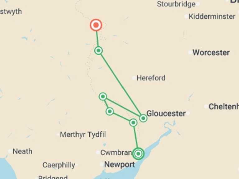 Map of Europe Explorer Tour with 7 destination visits for the trip: Offa's Dyke Path