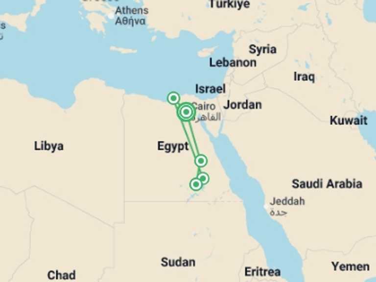 Map itinerary of Cairo Tour in July 2026 with 5 destination visits for the trip: Egypt Experience