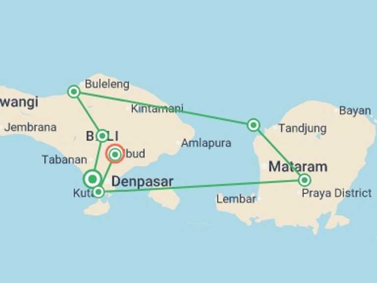 Map of a Party and nightlife Tour with 8 destination visits for the trip: Epic Indonesia 15 Day