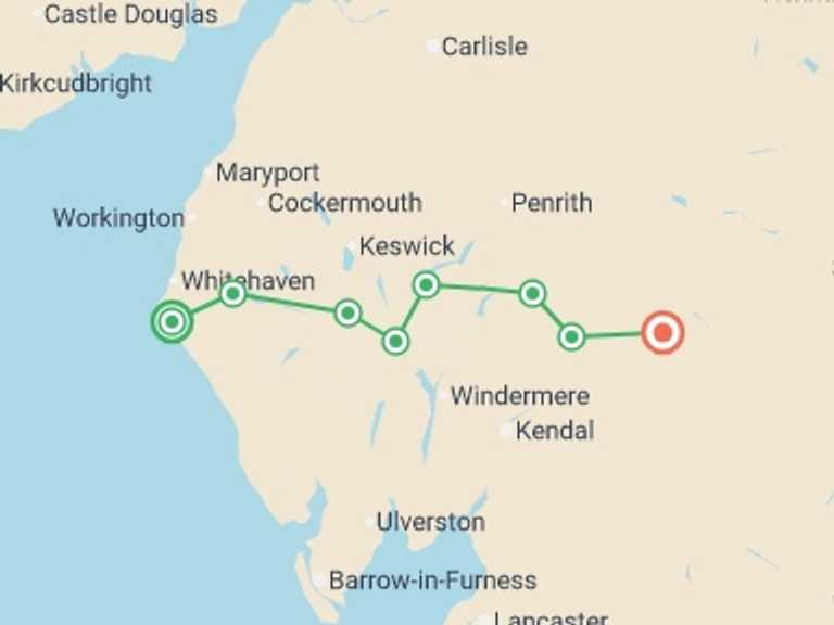 Map itinerary of Europe Tour in Summer with 9 destination visits for the trip: Coast to Coast: St Bees to Kirkby Stephen - 9 Days
