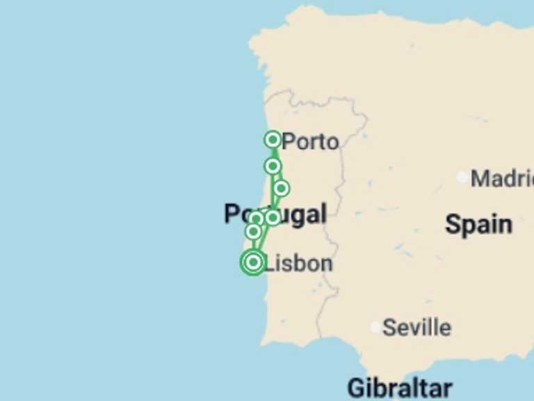 Map itinerary of Europe Tour in November 2026 with 4 destination visits for the trip: A Taste of Portugal