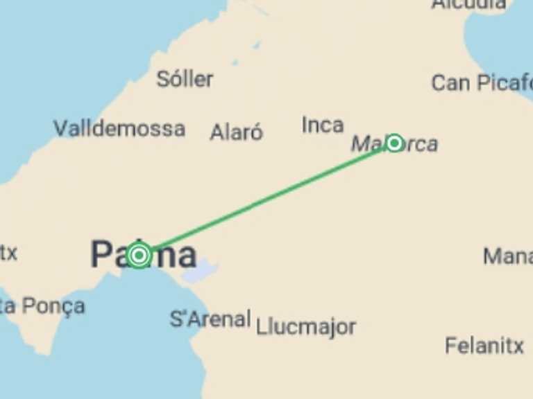 Map of Europe Tour with 2 destination visits for the trip: Palma De Mallorca City Break