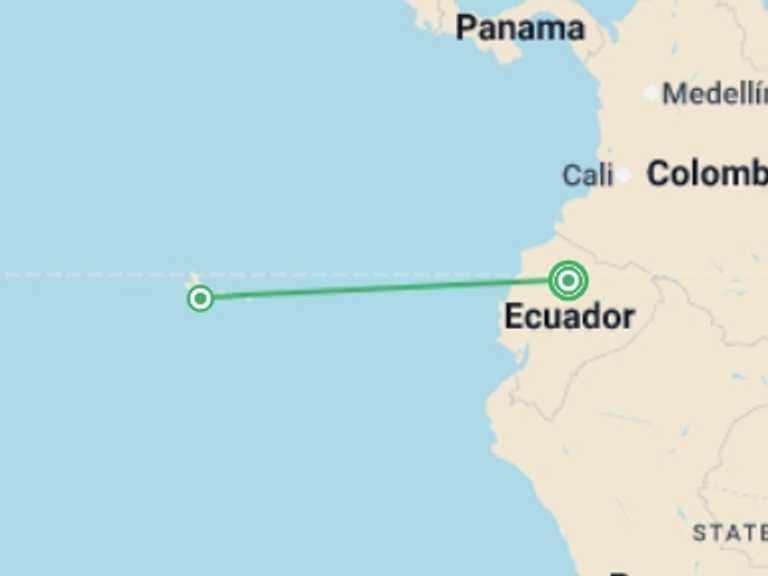 Map itinerary of South America Tour in July 2026 with 2 destination visits for the trip: Quito, Santa Cruz & Isabela - 7 days