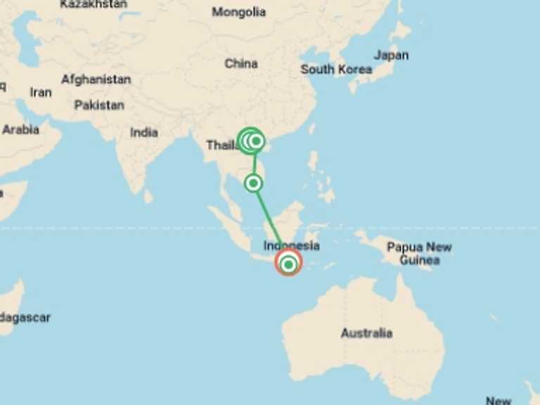 Map itinerary of Asia Tour in October 2026 with 5 destination visits for the trip: Classic Vietnam & Bali (5 Star) - 11 days
