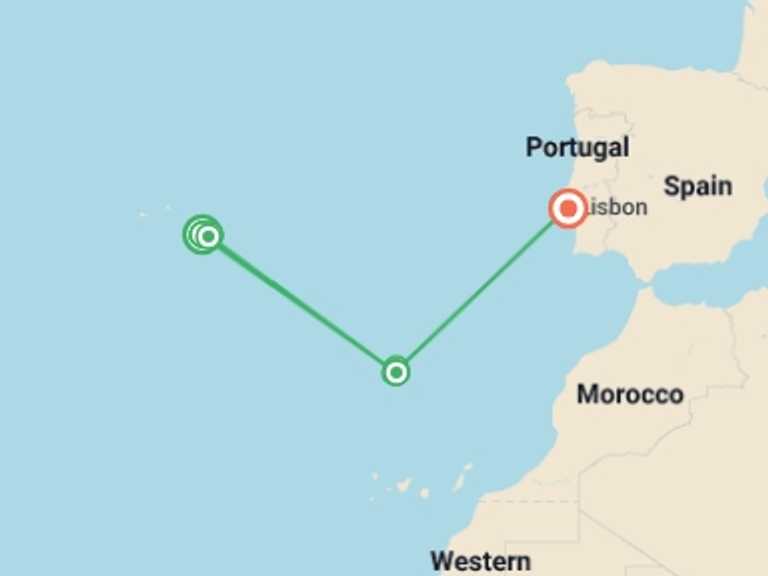 Map of Europe Tour with 3 destination visits for the trip: Wonders of the Azores, Madeira & Portugal - 11 days