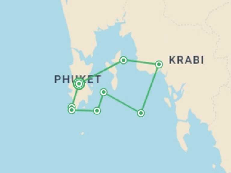 Map of South East Asia Tour with 6 destination visits for the trip: Phuket Sailing Adventure