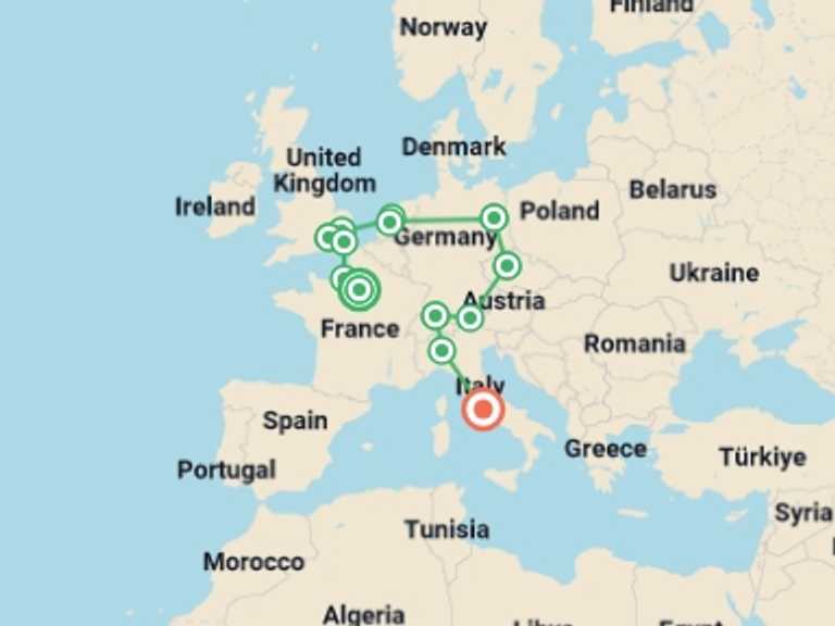Map itinerary of London Tour in Winter with 11 destination visits for the trip: Jewels of Europe