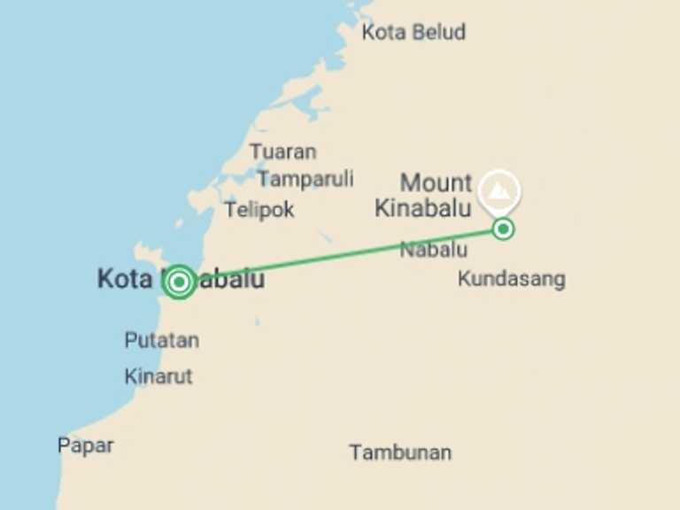 Map of South East Asia Adventure Tour with 2 destination visits for the trip: Mount Kinabalu Trek 2D/1N