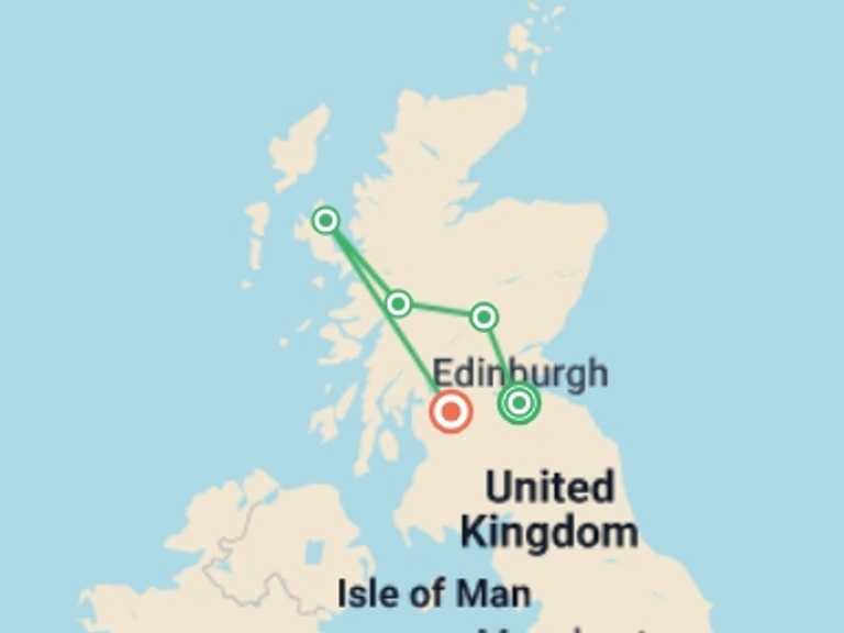 Map of Glasgow Tour with 5 destination visits for the trip: Journeys: Discover Scotland