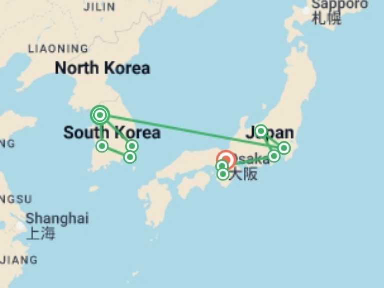 Map itinerary of Seoul Tour in September 2026 with 10 destination visits for the trip: Seoul to Kyoto Youth Adventure - 22 days