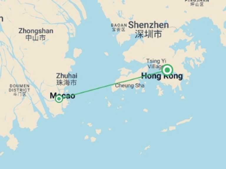 Map itinerary of Hong Kong Tour in September 2026 with 2 destination visits for the trip: Best of Macao