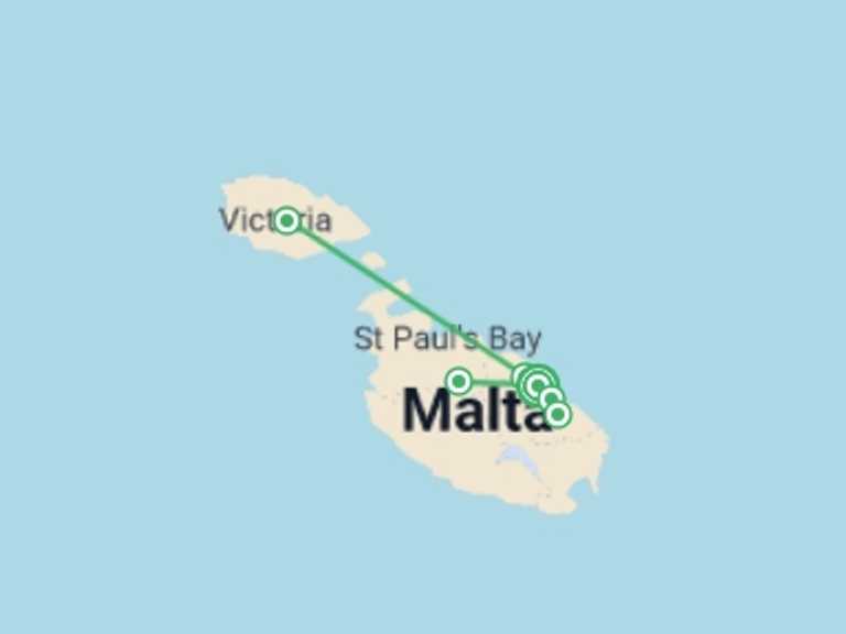 Map of Europe Tour with 3 destination visits for the trip: Explore Malta 7 Days, Self-drive
