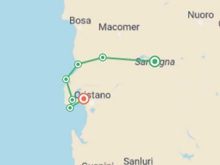 Map of Italy Tour with 7 destination visits for the trip: A Saunter in Sardinia