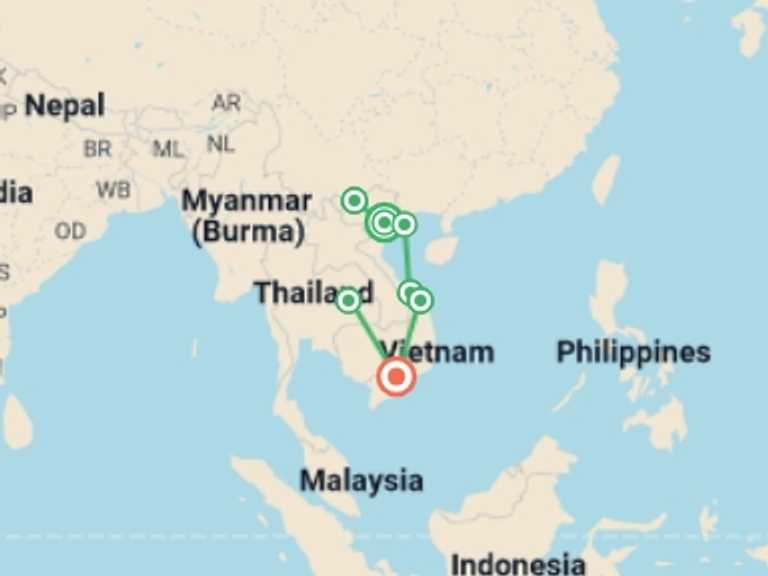 Map itinerary of Hanoi Tour in Winter with 7 destination visits for the trip: Classic Vietnam: Sapa to the Mekong