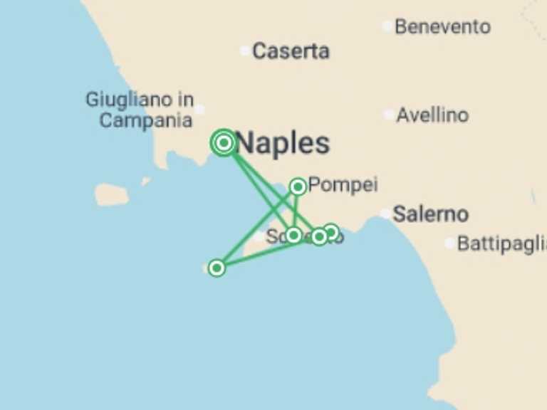 Map of Europe Tour with 6 destination visits for the trip: Amalfi Coast Walking - Hotel Risorgimento