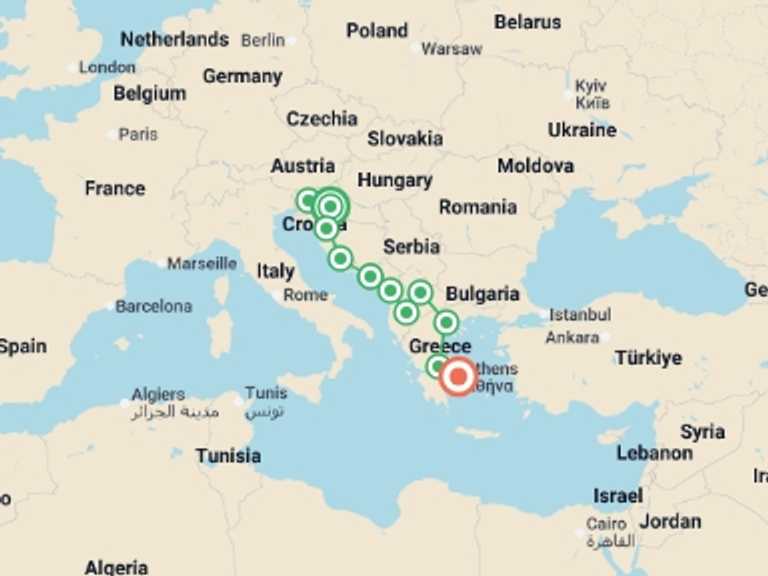 Map of Mediterranean Tour with 11 destination visits for the trip: Balkans Explored