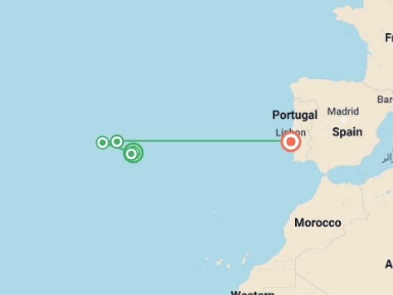 Map of Lisbon Tour with 4 destination visits for the trip: The Azores Jewels of Portugal