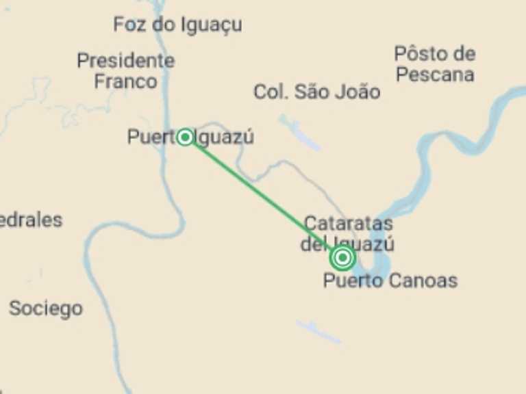 Map itinerary of South America Tour in February 2027 with 3 destination visits for the trip: Argentina : Iguazú Falls Highlights – 2 days