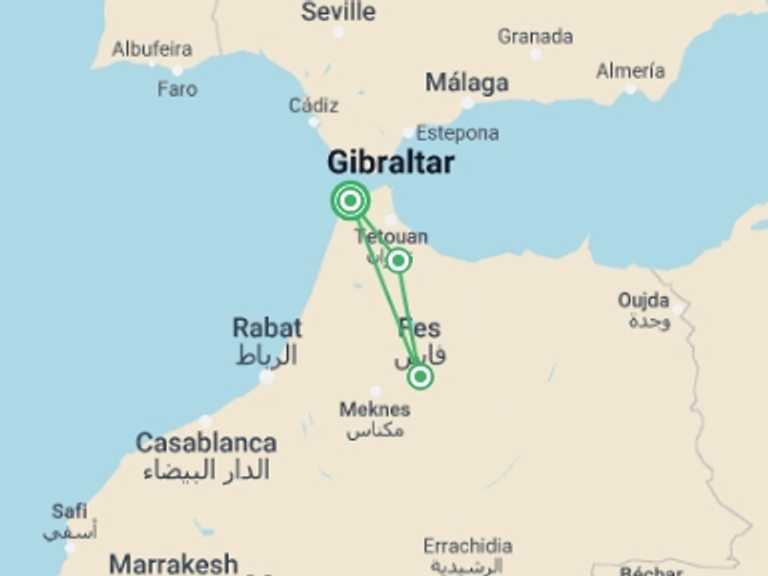Map of Africa Tour with 1 destination visits for the trip: Tangier & Fez Tour