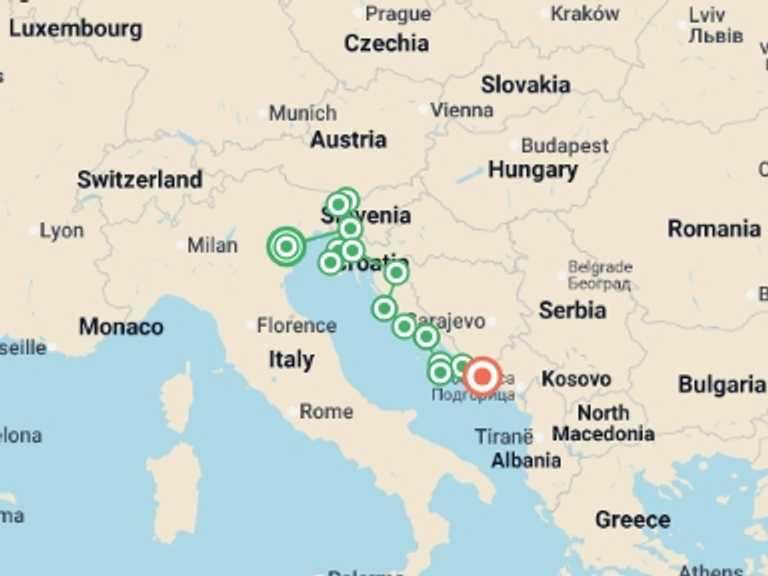 Map itinerary of Split Tour in Summer with 9 destination visits for the trip: Premium Venice to Dubrovnik