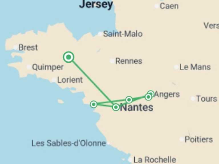 Map of France Tour with 6 destination visits for the trip: Christmas on the Loire (port-to-port cruise)