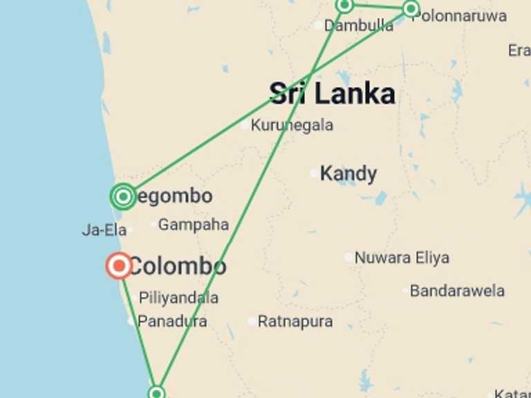 Map of Asia Tour with 5 destination visits for the trip: Signature Sri Lanka | The Island of Serendipity