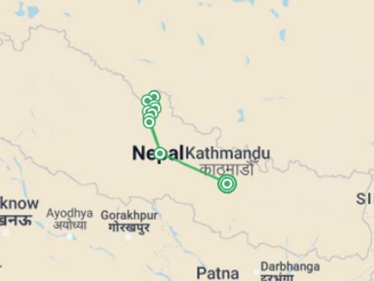 Map of 18-Day Pokhara Tour with 11 destination visits for the trip: Upper Mustang - Lo Manthang Trek