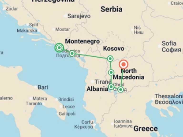 Map itinerary of Kotor Tour in September 2027 with 7 destination visits for the trip: The Balkans Real Food Adventure
