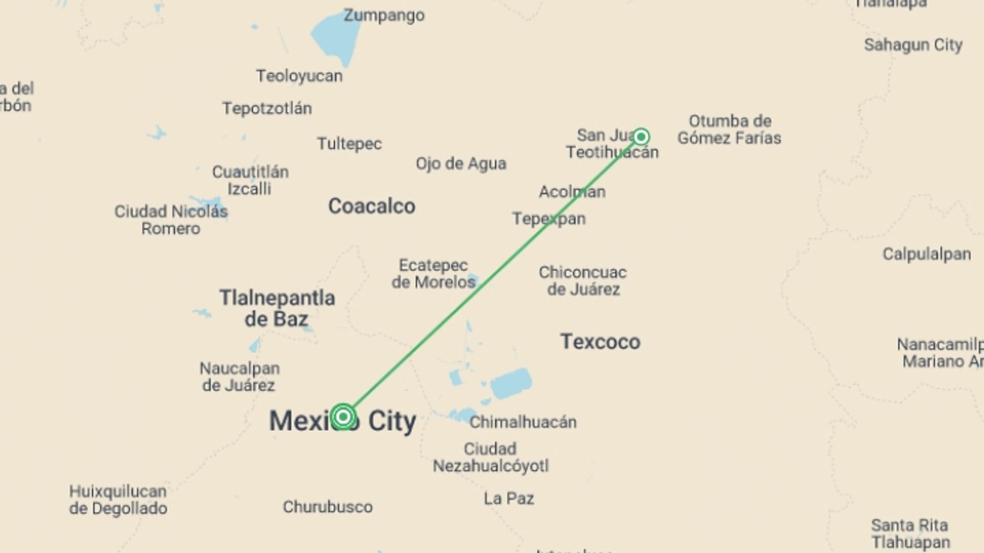 A map showing the tour itinerary for the trip: A Taste Of Mexico City, City Break, starting in Mexico City, Mexico and ending in Mexico City, Mexico going through 0 other destinations.