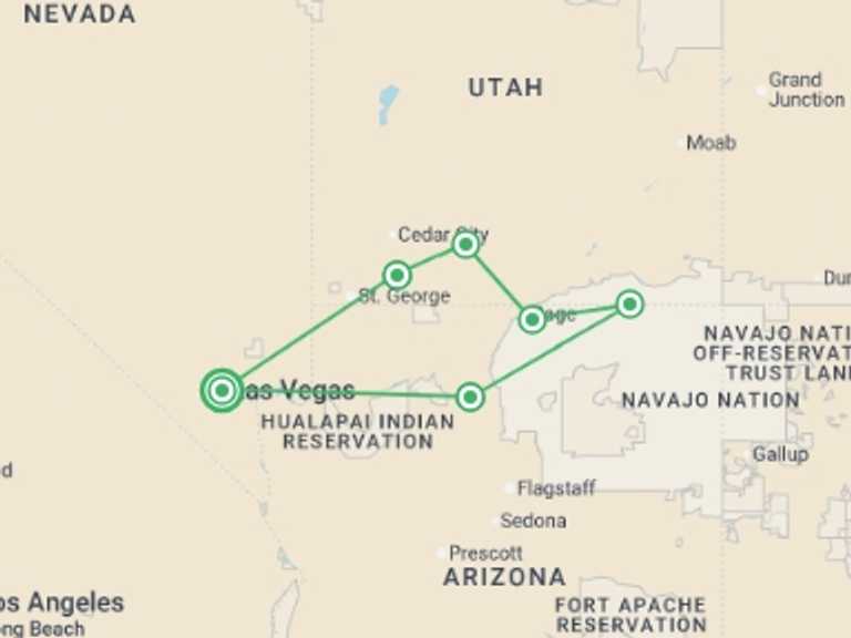Map of a National parks Tour with 5 destination visits for the trip: Best of Utah & Arizona National Parks