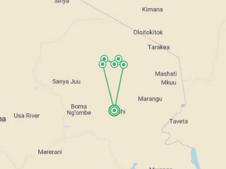 Map of Africa Tour with 6 destination visits for the trip: Kilimanjaro: Machame Route
