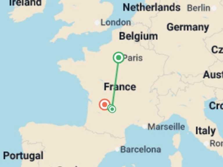 Map itinerary of Mediterranean Tour in July 2026 with 4 destination visits for the trip: Dordogne Self-Guided Activities