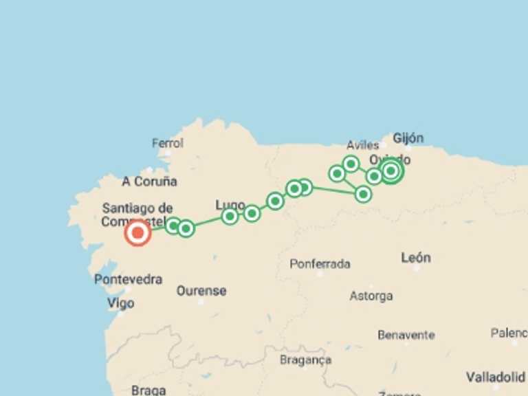 Map of a Walking Tour with 13 destination visits for the trip: The Full Camino Primitivo