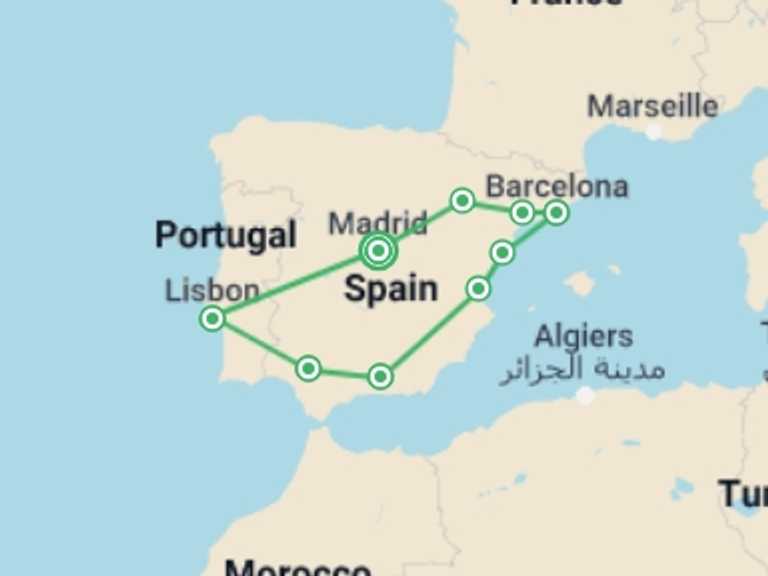 Map of 13-Day Madrid Tour with 6 destination visits for the trip: Great Iberian Route (without Alhambra)