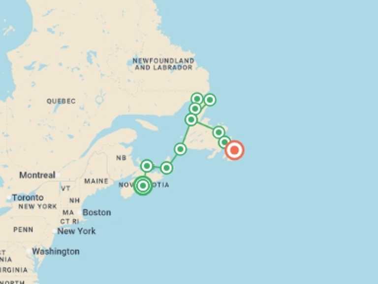 Map itinerary of Charlottetown Tour in July 2026 with 11 destination visits for the trip: Halifax to St John's (Small Group) - 18 days