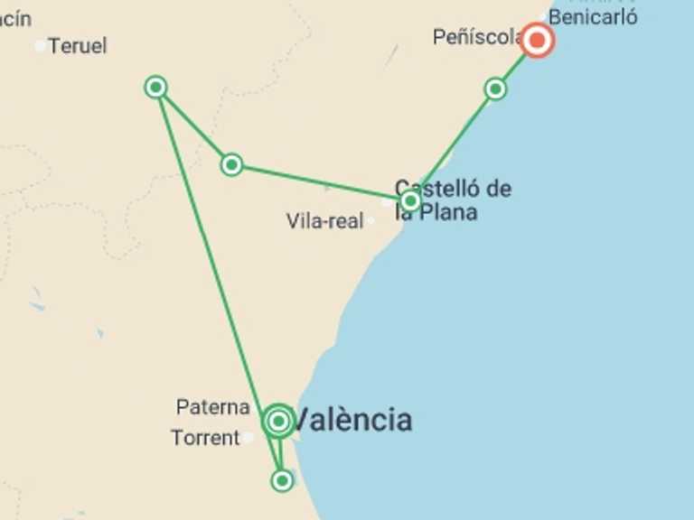 Map itinerary of Mediterranean Tour in Summer with 8 destination visits for the trip: Cycling Valencia and the Orange Blossom Coast