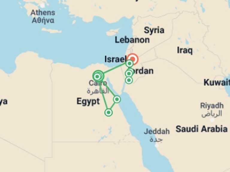 Map of 14-Day Luxor Tour with 8 destination visits for the trip: Temples, Tombs, Treasury - 14 days
