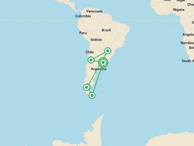 Map of a Waterfalls Tour with 6 destination visits for the trip: Discovering  the Best of Argentina