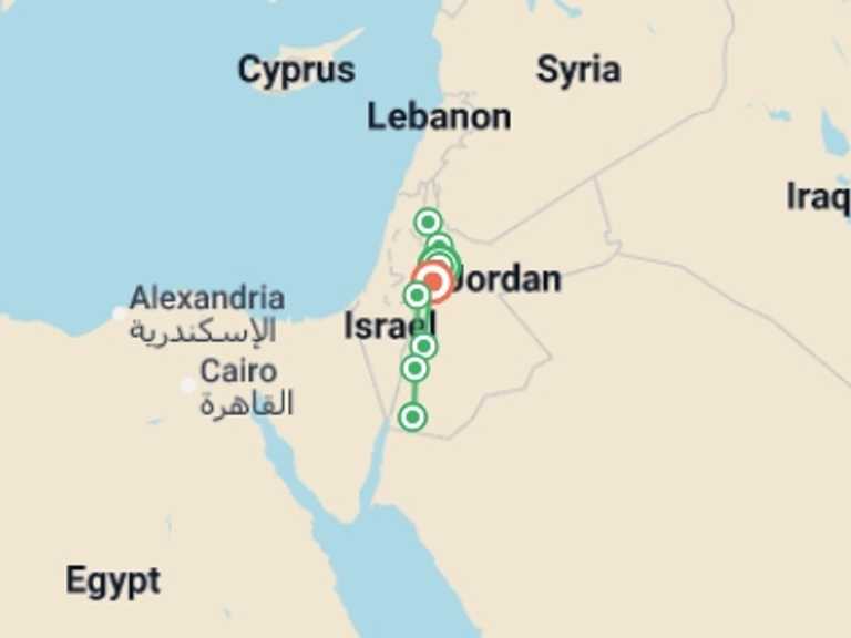 Map itinerary of Asia Tour in April 2027 with 8 destination visits for the trip: Jordan: Culture & Nature In Depth