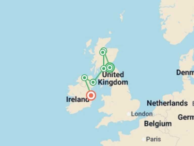 Map of Glasgow Art and architecture Tour with 6 destination visits for the trip: Exploring Scotland & Ireland 