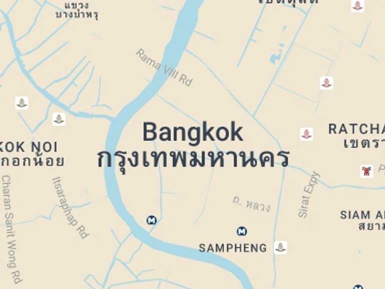 Map of Thailand City sightseeing Tour with 1 destination visits for the trip: Colors of Bangkok – Half Day Cycling Tour