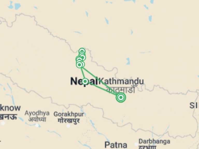 Map itinerary of Nepal Tour in Winter with 13 destination visits for the trip: Upper Mustang Trek