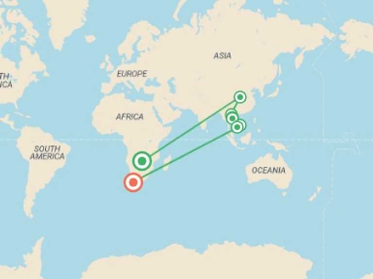 Map of Africa Tour with 8 destination visits for the trip: BEIJING TO HO CHI MINH CITY (28 days)