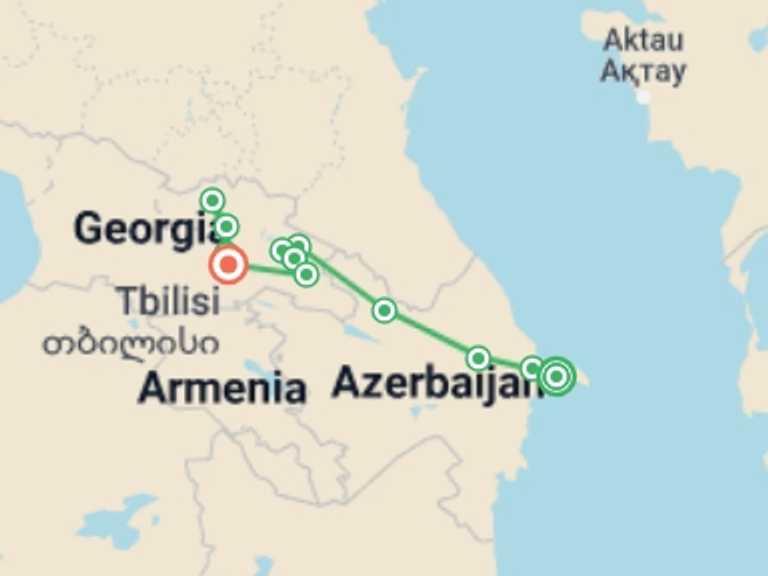 Map of Europe Tour with 6 destination visits for the trip: Azerbaijan and Georgia Small Group Tour